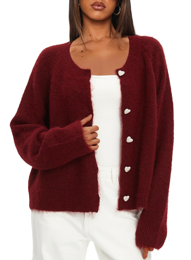 Darong Women's Cropped Cardigan Sweaters Fall Long Sleeve Open Front Cardigans Button Down Knit Outwear Coats 9123 Red S - Image 3