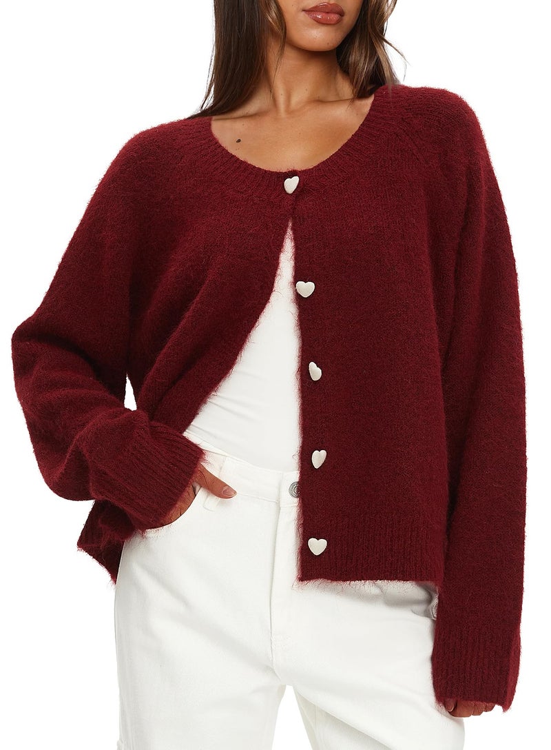 Darong Women's Cropped Cardigan Sweaters Fall Long Sleeve Open Front Cardigans Button Down Knit Outwear Coats 9123 Red S - Image 4