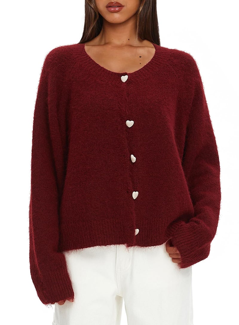 Darong Women's Cropped Cardigan Sweaters Fall Long Sleeve Open Front Cardigans Button Down Knit Outwear Coats 9123 Red S - Image 5