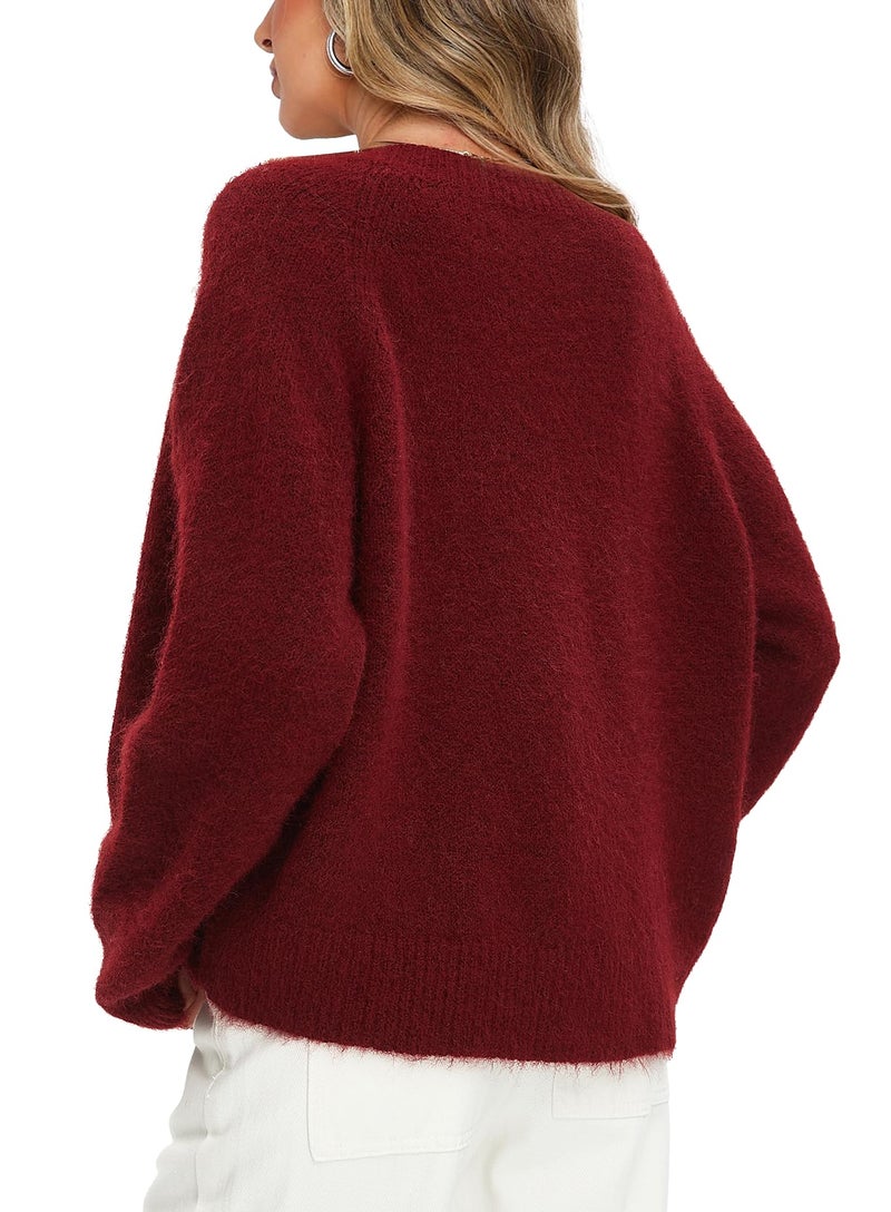 Darong Women's Cropped Cardigan Sweaters Fall Long Sleeve Open Front Cardigans Button Down Knit Outwear Coats 9123 Red S - Image 2