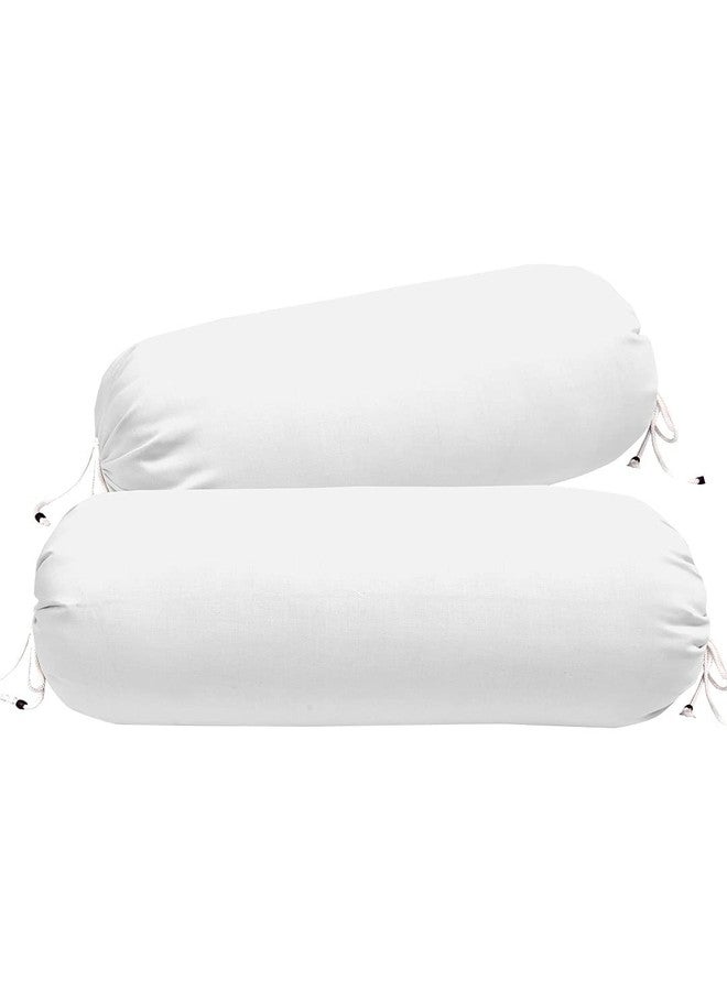 Welfic Plain Cotton Bolsters Cover Set of 2 (White) - Image 2
