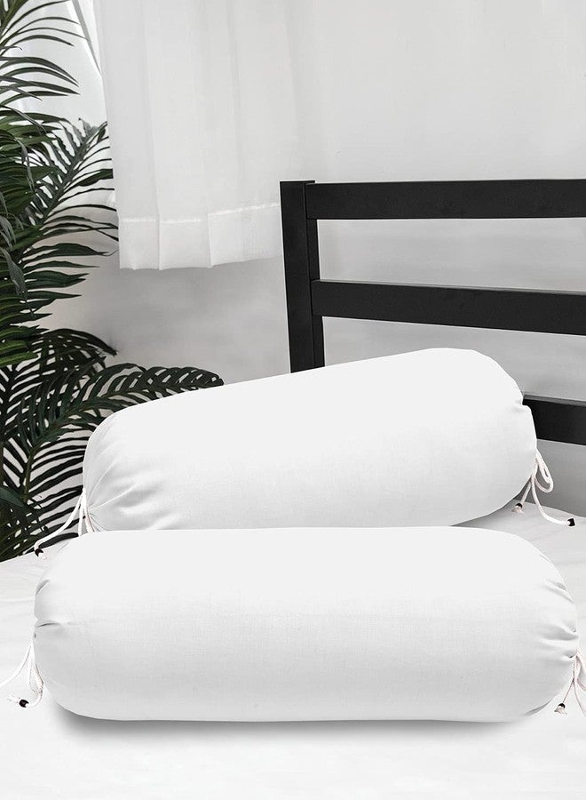 Welfic Plain Cotton Bolsters Cover Set of 2 (White) - Image 1