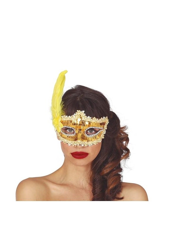 Fiestas Guirca GOLD MASK WITH FEATHER