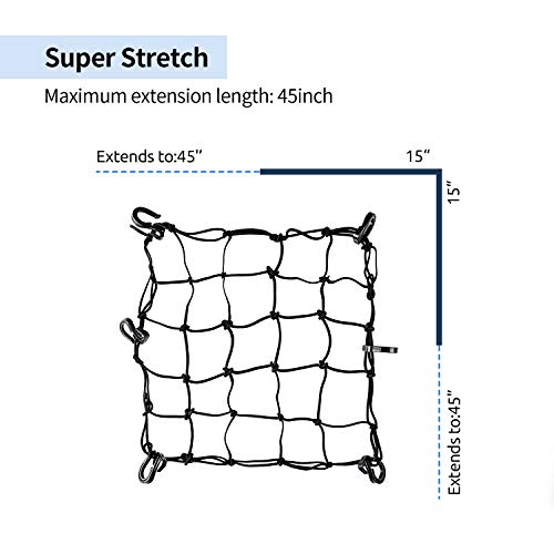 SunFounder Super Strong Stretch Heavy-Duty 15" Cargo Net for Motorcycle ATV - Stretches to 45" Black - Image 2