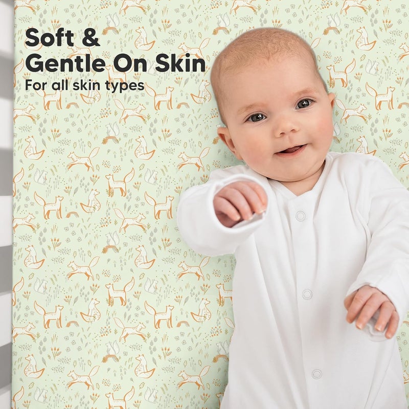 KeaBabies شراشف سرير أطفال عضوية 2-pack للأولاد والبنات - 52x28 شراشف سرير مناسبة، غطاء قطن جيرسي قابل للتنفس لسرير الأطفال، مرتبة الأطفال، مطبوعات ناعمة وجميلة (فوكستروت) - Image 4