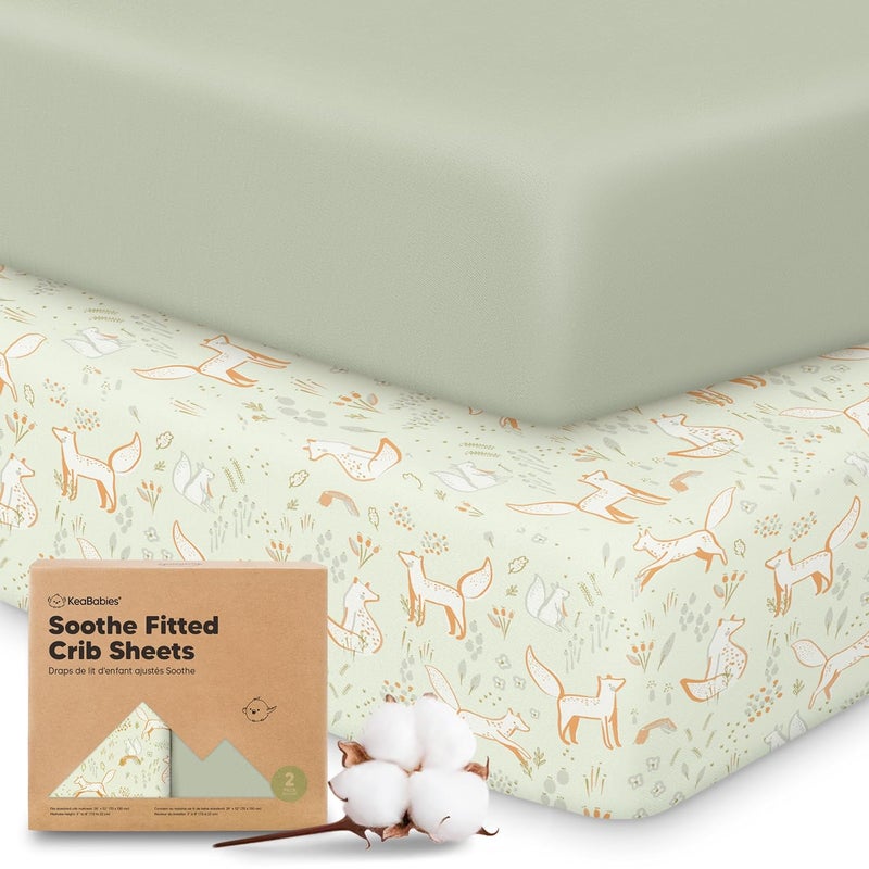 KeaBabies شراشف سرير أطفال عضوية 2-pack للأولاد والبنات - 52x28 شراشف سرير مناسبة، غطاء قطن جيرسي قابل للتنفس لسرير الأطفال، مرتبة الأطفال، مطبوعات ناعمة وجميلة (فوكستروت) - Image 1