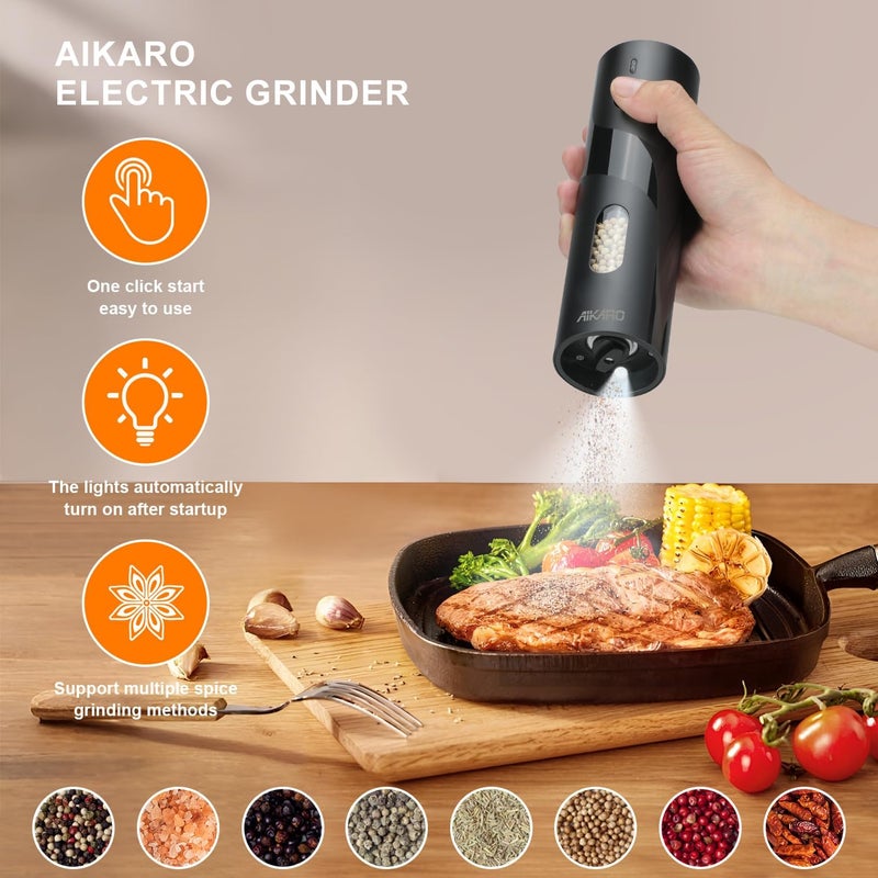 AIKARO - Electric Salt and Pepper Mill Automatic Spice Grinder, Rechargeable - Image 2
