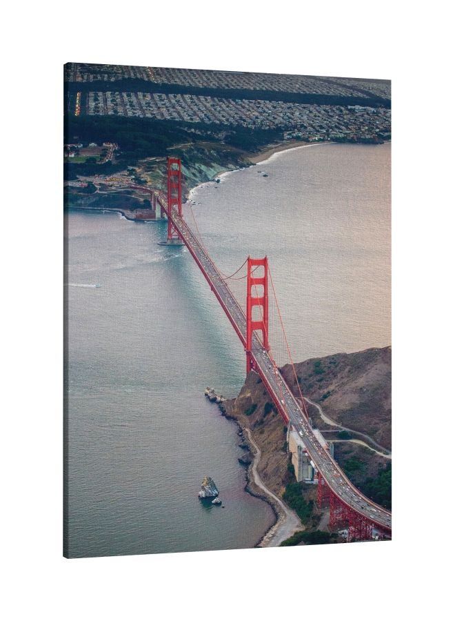 RKN Bridge Printed Framed Canvas Wall Art Grey/Green/Red 60x80centimeter - Image 1