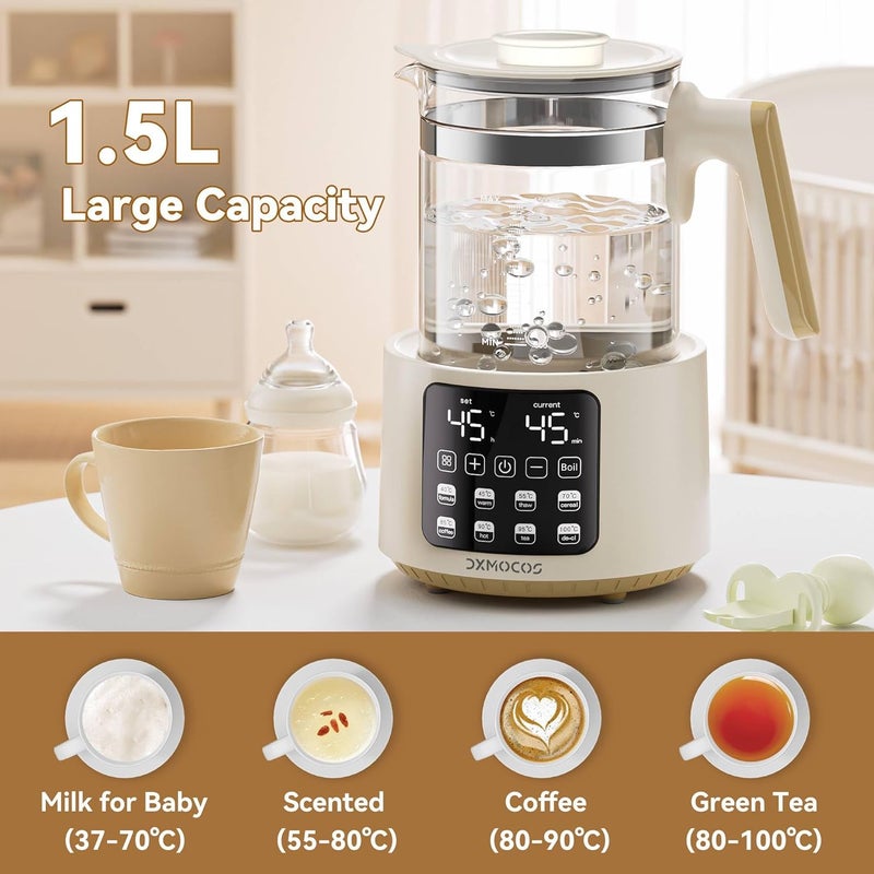 Dxmocos Electric Kettle with Temperature Control, 1.5L Large Capacity Stainless Steel Water Boiler, 40°C to 100°C Adjustable, 72H Keep Warm, Type G Plug, Kettle for Coffee, Tea, Milk Powder - Image 2