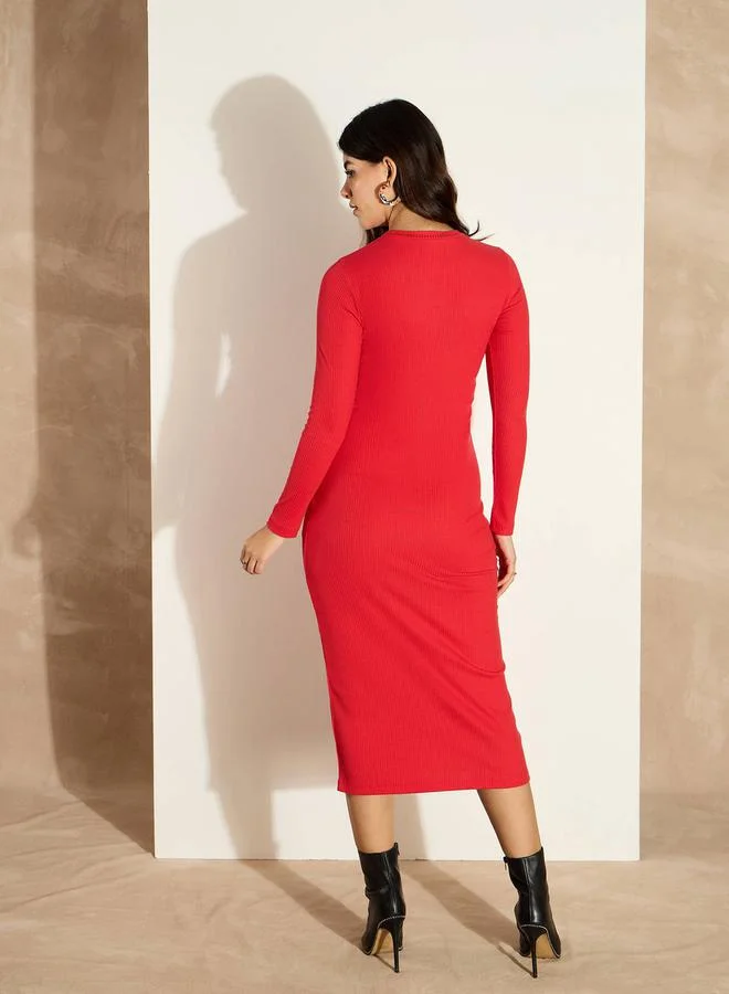 SASSAFRAS Red Ribbed Dress