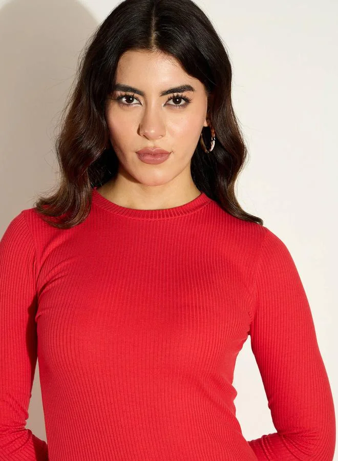 SASSAFRAS Red Ribbed Dress