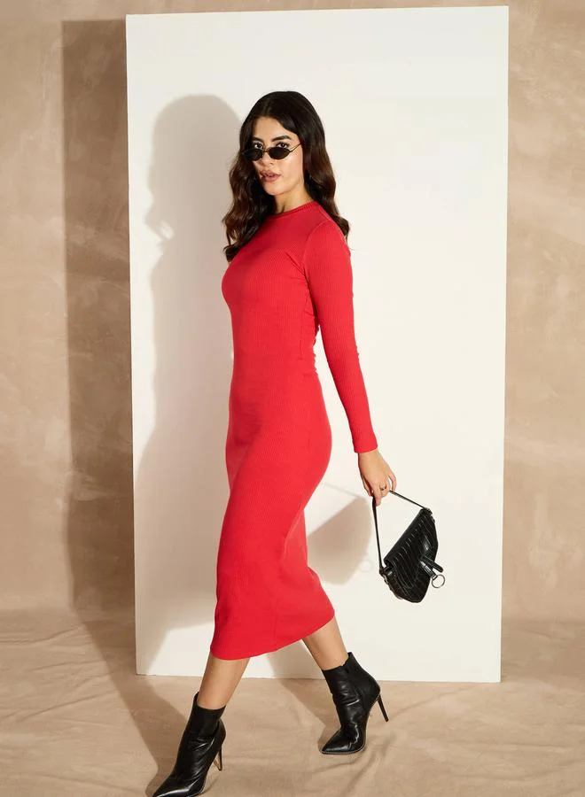 SASSAFRAS Red Ribbed Dress