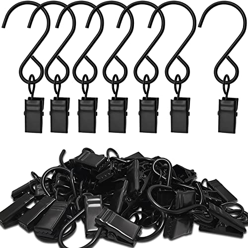AMZSEVEN Stainless Steel S Hooks Curtain Clips, 50 Pack Hanging Party Lights Clips, Hangers Gutter Photo, Art Craft Display, 3 Inch Long, Black - Image 1