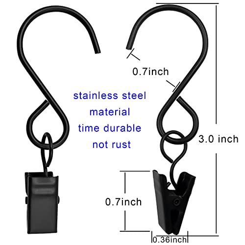 AMZSEVEN Stainless Steel S Hooks Curtain Clips, 50 Pack Hanging Party Lights Clips, Hangers Gutter Photo, Art Craft Display, 3 Inch Long, Black - Image 2