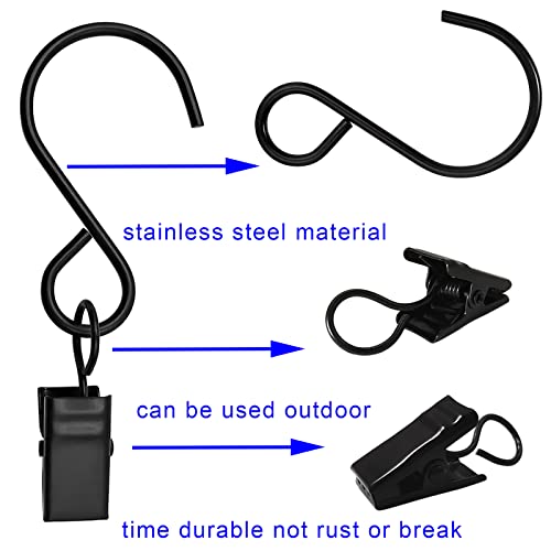 AMZSEVEN Stainless Steel S Hooks Curtain Clips, 50 Pack Hanging Party Lights Clips, Hangers Gutter Photo, Art Craft Display, 3 Inch Long, Black - Image 3