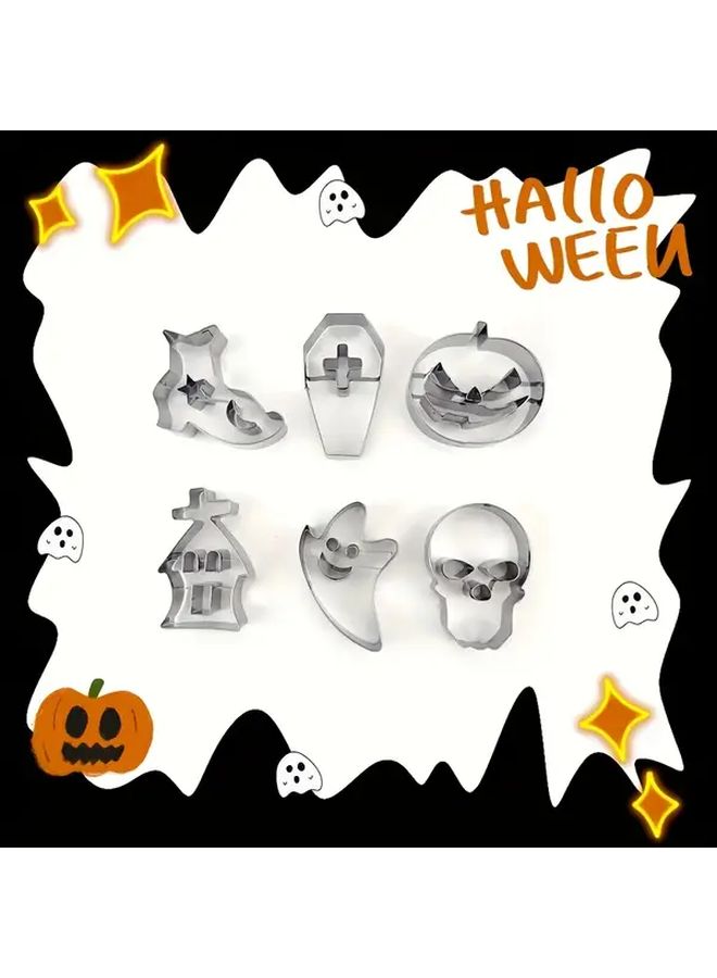This Set Includes 6 Stainless Steel Halloween Cookie Cutters With Various Designs For Cake And Cookie Baking Perfect For Halloween Celebrations - Image 1
