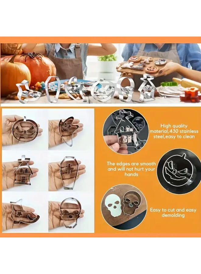 This Set Includes 6 Stainless Steel Halloween Cookie Cutters With Various Designs For Cake And Cookie Baking Perfect For Halloween Celebrations - Image 2