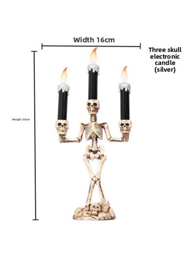 Loquat Script Killing Atmosphere Light LED Flame Candlestick  Haunted House Chamber Escape Horror Room Decoration Props Light-Color:Large Silver Candle Light - Image 1