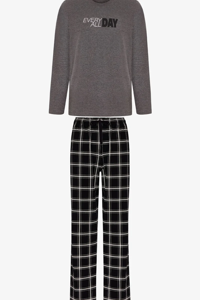 بنتي PENTI Men's All Day Plaid Pajama Set, Long Sleeve