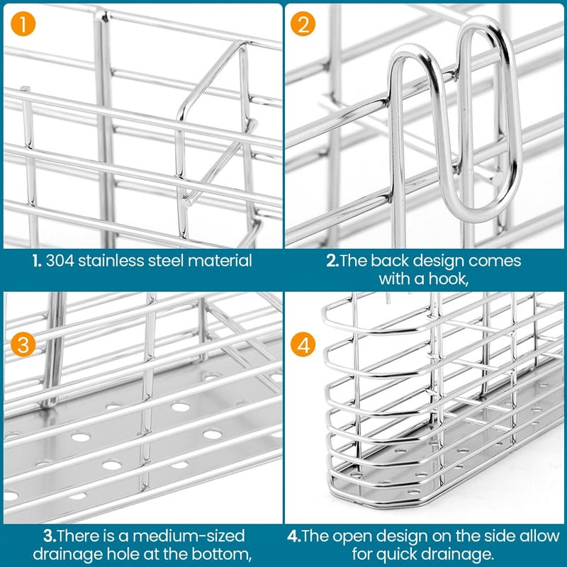 Ranjaner 304 Stainless Steel Utensil Holder, Dish Drying Rack with Hooks, Utensil Holder for Sink, Knife and Fork Drainer Basket, Kitchen Drainage Basket Accessories(Sliver,Size:7.9inch) - Image 4
