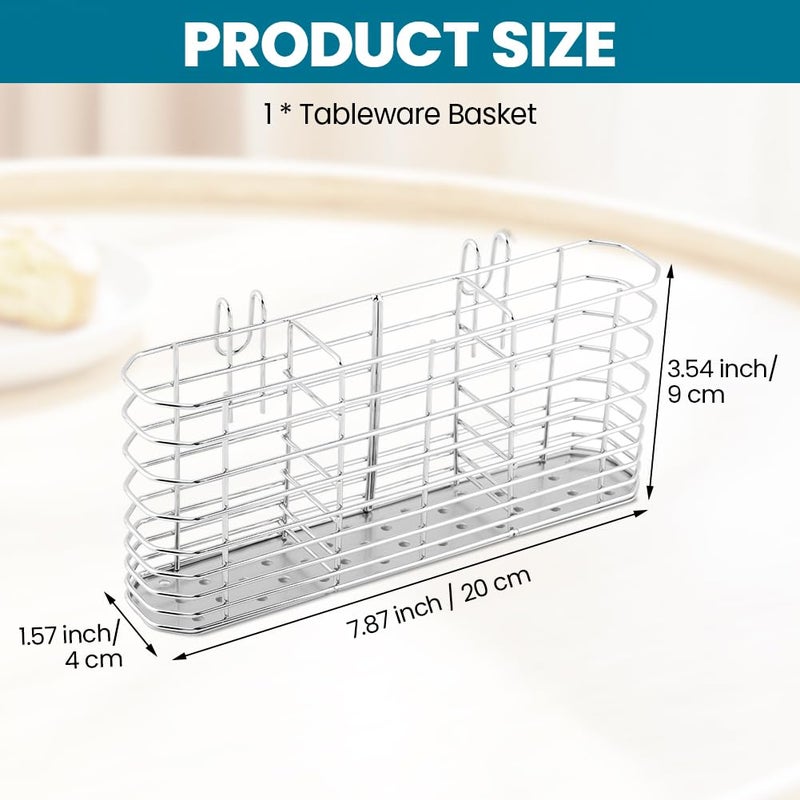 Ranjaner 304 Stainless Steel Utensil Holder, Dish Drying Rack with Hooks, Utensil Holder for Sink, Knife and Fork Drainer Basket, Kitchen Drainage Basket Accessories(Sliver,Size:7.9inch) - Image 3