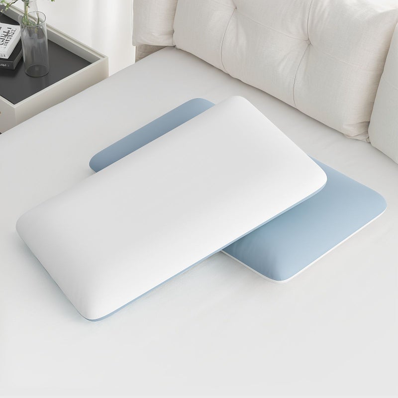 Thin Cooling Pillow For Bed Neck Pillow For Side Back Stomach Sleepers Slow Rebound Soft Comfort Dual Tone Pillowcase With Ice And Polyester 2 Sided Nap Travel Office Light Blue White 21 65 X 13 78 X 3 15 Inch - Image 5
