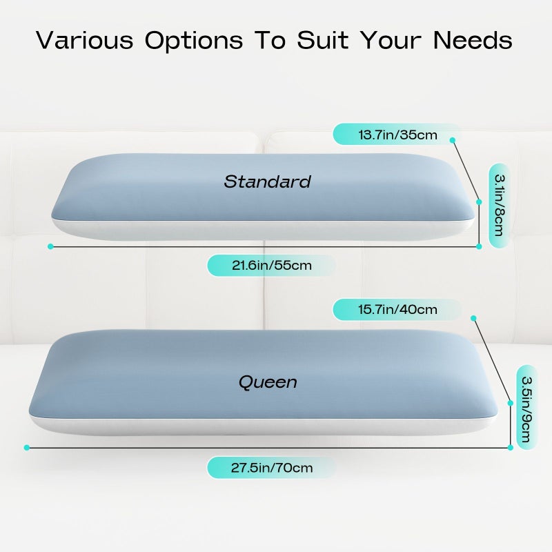 Thin Cooling Pillow For Bed Neck Pillow For Side Back Stomach Sleepers Slow Rebound Soft Comfort Dual Tone Pillowcase With Ice And Polyester 2 Sided Nap Travel Office Light Blue White 21 65 X 13 78 X 3 15 Inch - Image 1