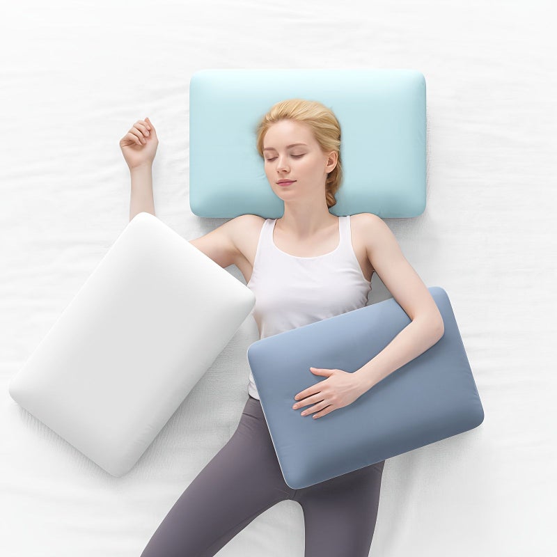 Thin Cooling Pillow For Bed Neck Pillow For Side Back Stomach Sleepers Slow Rebound Soft Comfort Dual Tone Pillowcase With Ice And Polyester 2 Sided Nap Travel Office Light Blue White 21 65 X 13 78 X 3 15 Inch - Image 2