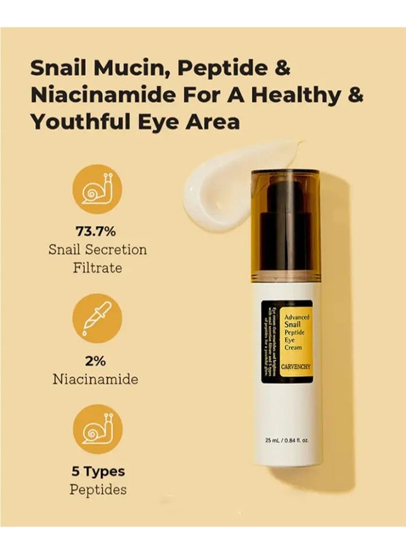 CARVENCHY Advanced Snail Peptide Eye Cream 25ml | A 72% Snail Secretion Filtrate, Peptide and Niacinamide based eye cream | Fragrance Free - Image 3