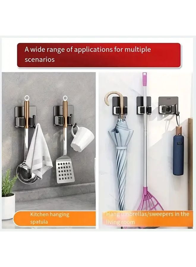 3Pcs Metal Heavy Duty Punch Free Mop Broom Holder No Drill Self Adhesive Hooks - Image 3