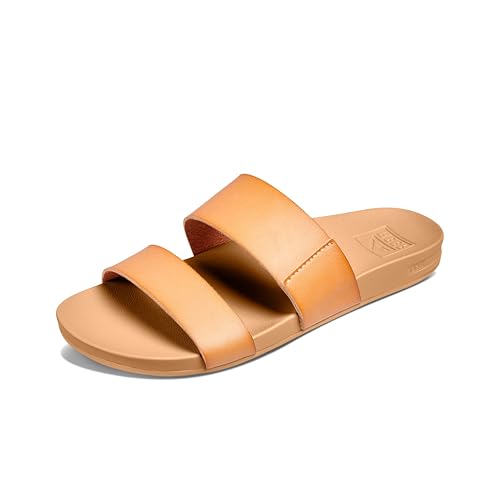 Reef Cushion Vista Womens Fashion Slide Sandal, Vegan Leather Strap, Ultra Soft Cushion Footbed, Natural, 10 - Image 1