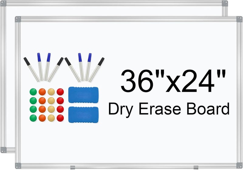 H-Qprobd White Board 36" x 24" Dry Erase Board for Wall Whiteboard 3' x 2' (2 Pack) Magnetic Presentation Board with Long Pen Tray, Wall-Mounted White Boards for Home, Office and School - Image 1