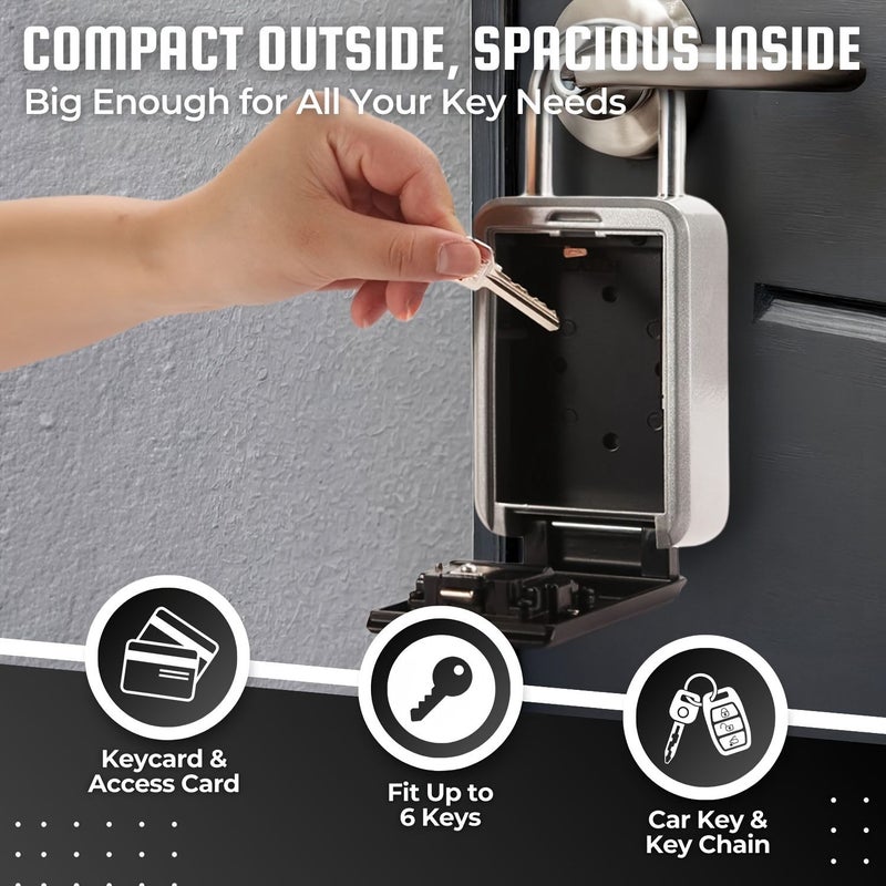 Silvery Anti-theft Hook Code Key Box Super Secure Metal Key Safe for Outdoor Home Garage Office Storage - Image 4
