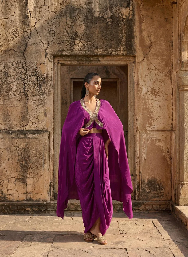 آي شين Wine Poly Embroidered Relaxed A-Line Kaftan & Full Length Palazzo Co-Ords For Women