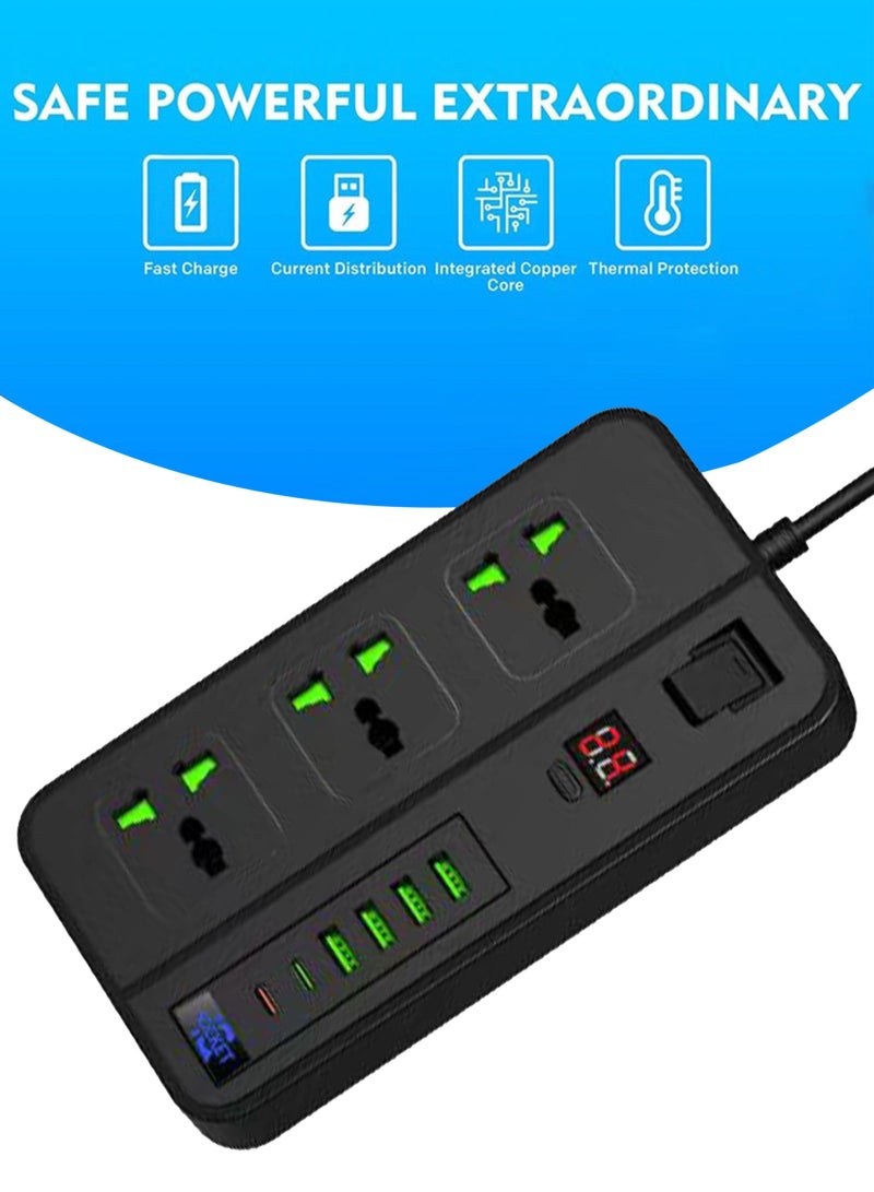 HOMESTAR Power Strips Extension Cord 3 Outlets Socket with 4 USB 2 Type-c Ports Universal Charging 2M Bold - Image 2