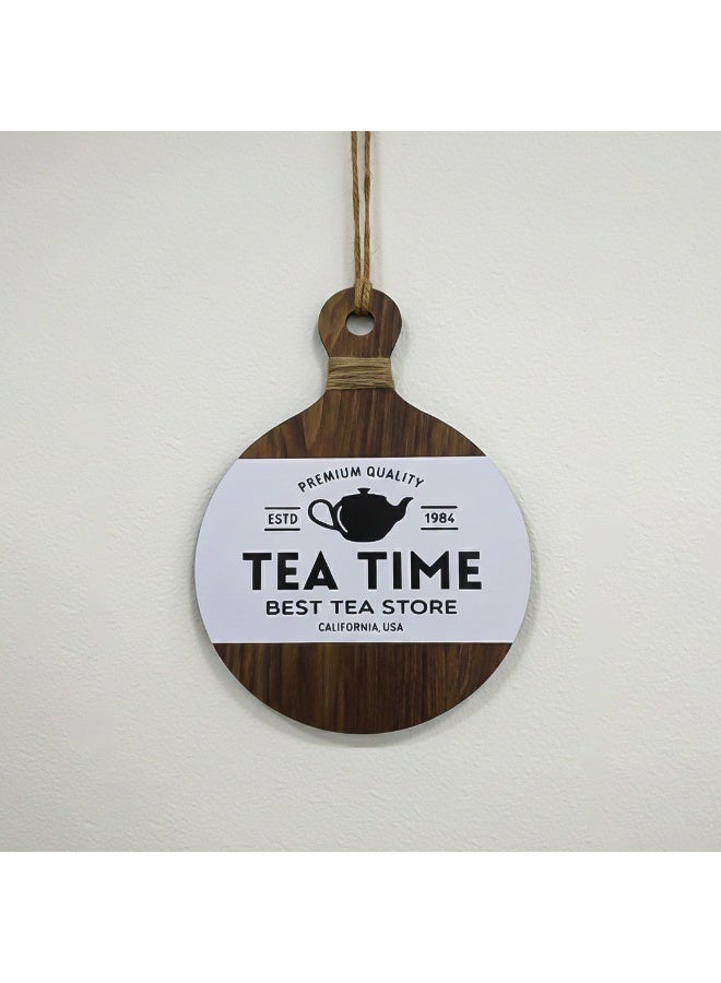 ديكور حائط للمطبخ من الخشب مميز بعبارة Tea Time, تابلوه ديكور للمطبخ, بمقاس 21*32 سم لون بني و ابيض مصنوع من خشب MDF أسباني فاخر بسمك 8 ملم ليضفي الي مطبخك الجمال و الاناقة - Image 2