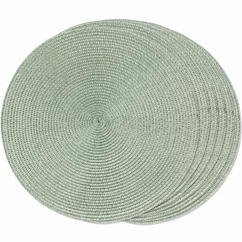 FunWheat Round Braided Placemats Set of 6 Place Mats for Dining Tables Woven Washable NonSlip Table mats 15 inchFog Green 6pcs
