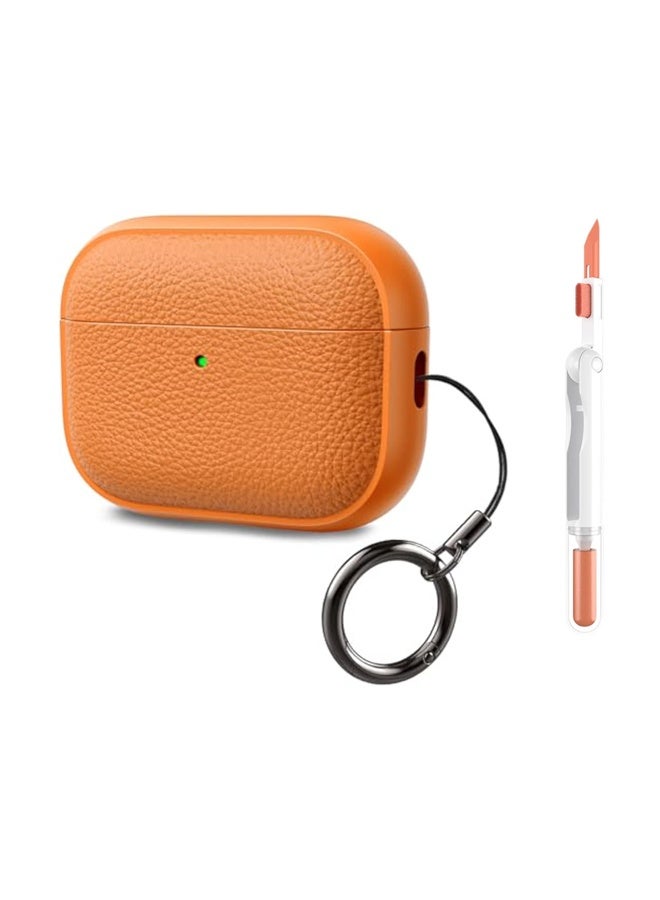 Arabest Compatible with AirPods Pro 3 Case (2025), Leather-Texture TPU Shockproof Protective Cover with Cleaner Kit and Keychain, Front LED Visible, for Airpods Pro 3nd Generation- Cosmic Orange - Image 1