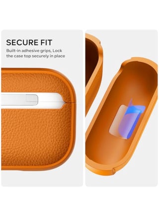 جراب متوافق مع AirPods Pro 3 (2025)، غطاء واقٍ مقاوم للصدمات من مادة TPU بملمس جلدي مع مجموعة تنظيف وسلسلة مفاتيح، إضاءة LED أمامية مرئية، لـ AirPods Pro الجيل الثالث - برتقالي كوزميك - view 4