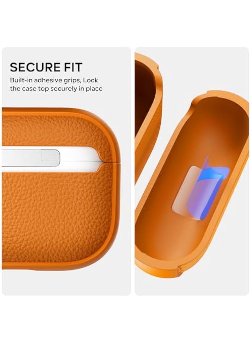 Arabest Compatible with AirPods Pro 3 Case (2025), Leather-Texture TPU Shockproof Protective Cover with Cleaner Kit and Keychain, Front LED Visible, for Airpods Pro 3nd Generation- Cosmic Orange - Image 4