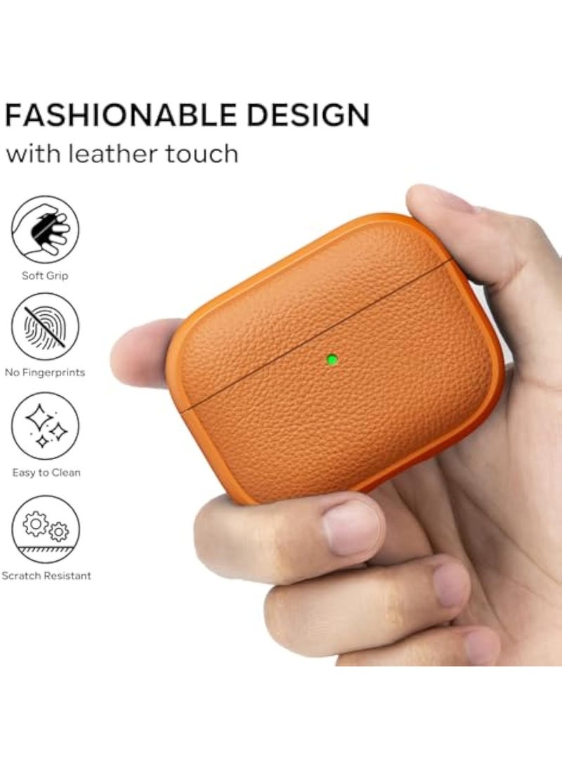 Arabest Compatible with AirPods Pro 3 Case (2025), Leather-Texture TPU Shockproof Protective Cover with Cleaner Kit and Keychain, Front LED Visible, for Airpods Pro 3nd Generation- Cosmic Orange - Image 3