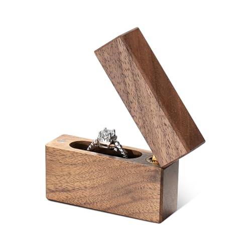 Wislist Wooden Engagement Ring Box Small Slim Flat Ring Case for Proposal,Wedding (How about forever) - Image 5
