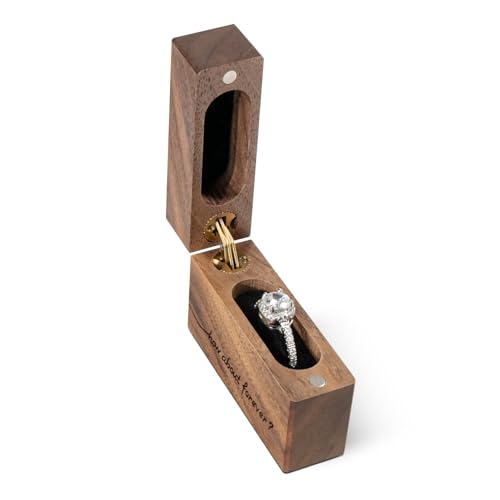 Wislist Wooden Engagement Ring Box Small Slim Flat Ring Case for Proposal,Wedding (How about forever) - Image 4