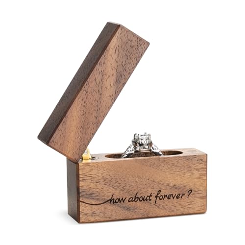 Wislist Wooden Engagement Ring Box Small Slim Flat Ring Case for Proposal,Wedding (How about forever) - Image 3