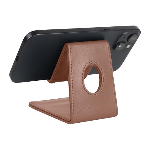 V-CUBE DESIGNS Premium Vegan Leather Universal Mobile Holder | Steel Frame | Angular Desk Phone Stand with Anti-Slip Leather Surface | Fits All Smartphones, Tablets, Kindle, iPad up to 7 Inches | Tan - Image 3