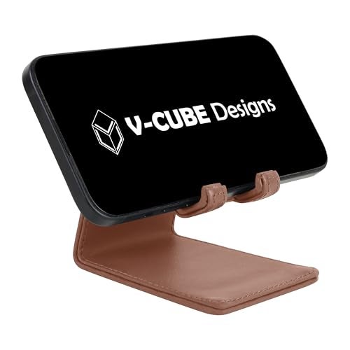 V-CUBE DESIGNS Premium Vegan Leather Universal Mobile Holder | Steel Frame | Angular Desk Phone Stand with Anti-Slip Leather Surface | Fits All Smartphones, Tablets, Kindle, iPad up to 7 Inches | Tan - Image 5