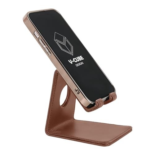V-CUBE DESIGNS Premium Vegan Leather Universal Mobile Holder | Steel Frame | Angular Desk Phone Stand with Anti-Slip Leather Surface | Fits All Smartphones, Tablets, Kindle, iPad up to 7 Inches | Tan - Image 4