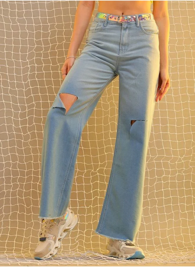 مرفوعة Women Flared Blue Jeans