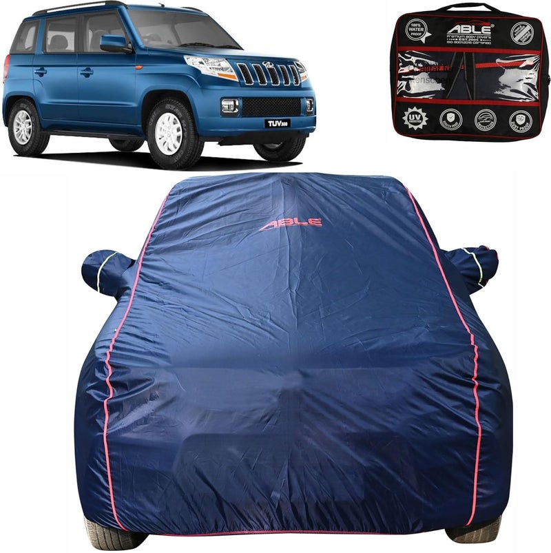 Able Parashuit Blue WR Series Car Body Cover with Mirror Pockets and Driver Door Zipper Compatible for Mahindra TUV 300 (2015 to 2020 Model) - Image 1