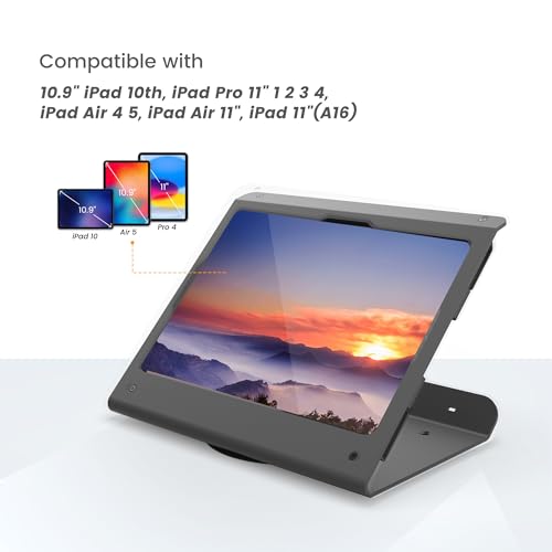 Beelta Tablet POS Stand - Heavy Duty Steel Kiosk Stand with 360° Swivel Base Anti-Theft - Compatible with 10.9" iPad 10th, Pro 11" 1 2 3 4, Air 4 5, Air 11", iPad 11"(A16) - Image 5